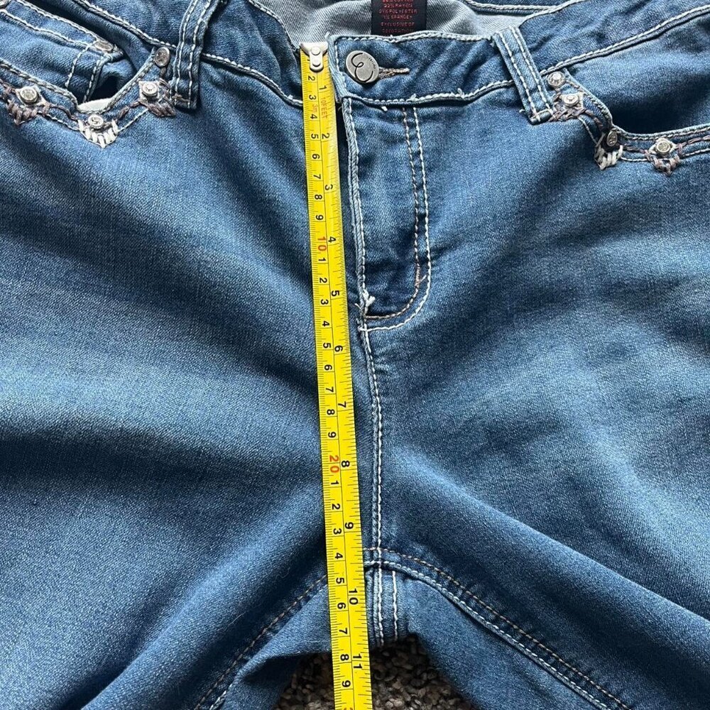 Y2K Babydoll Blue Denim Bootcut Wide Leg Earl Jeans Size 12 Rhinestone Coquette - Picture 7 of 8